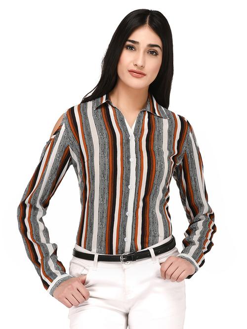brown striped rayon shirt - 15142573 - Very Small Image - 1