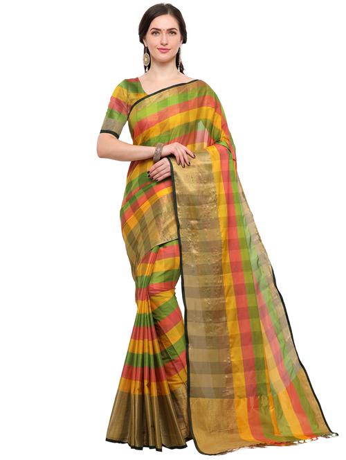 mustard cotton silk woven saree with blouse - 15144318 - Very Small Image - 1