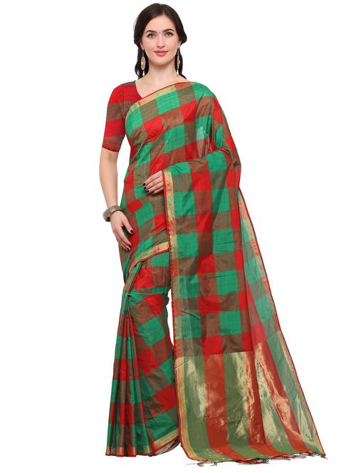 checkered woven saree with blouse - 15144336 - Very Small Image - 1