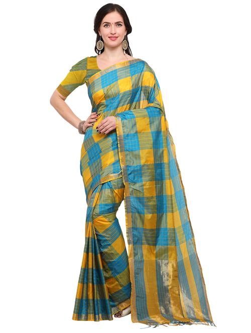 checkered woven saree with blouse - 15144337 - Very Small Image - 1