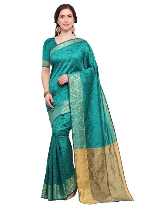 turquoise silk blend woven saree with blouse - 15144342 - Very Small Image - 1