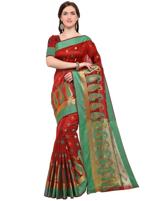 red silk blend banarasi saree with blouse - 15144352 - Very Small Image - 1
