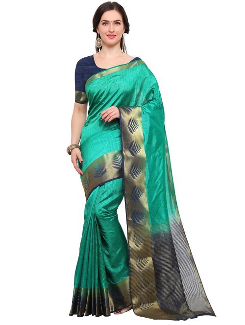 turquoise tussar silk saree with blouse - 15144356 - Very Small Image - 1
