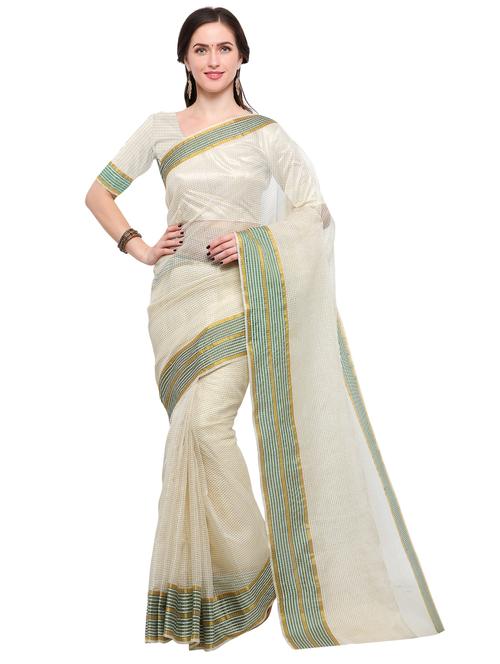 cream kota doria saree with blouse - 15144357 - Very Small Image - 1
