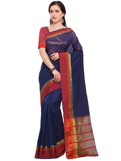 blue silk blend bordered saree with blouse - 15144363 - Very Small Image - 1