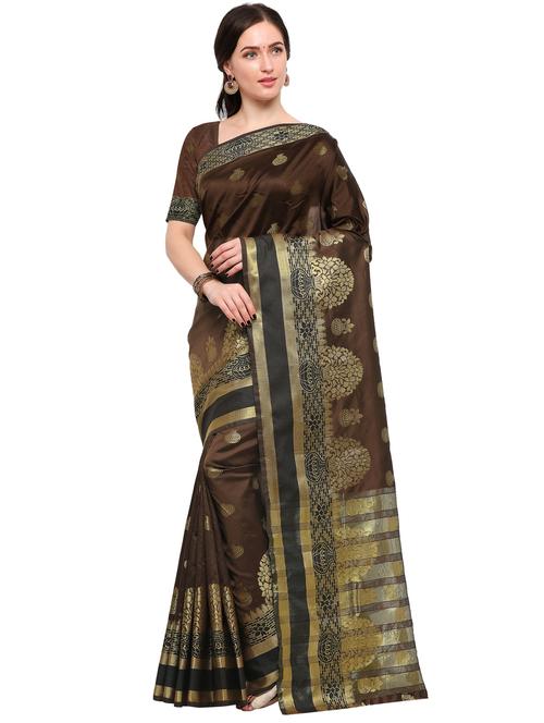 brown silk blend banarasi saree with blouse - 15144381 - Very Small Image - 1
