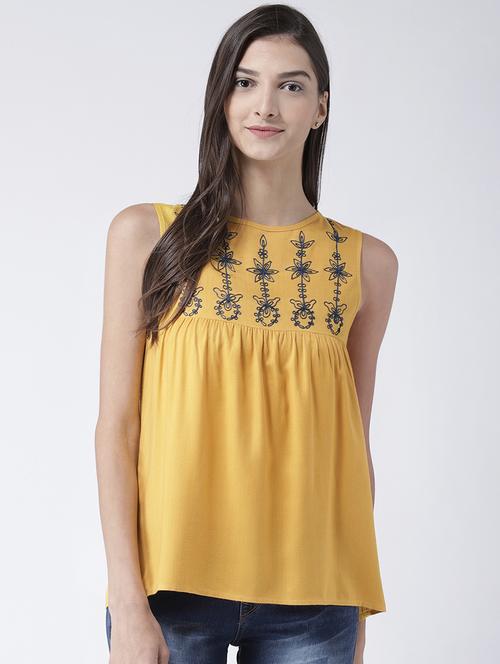 yellow embroidered rayon top - 15144419 - Very Small Image - 1