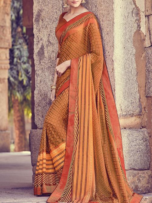 orange georgette saree with blouse - 15144520 - Very Small Image - 1