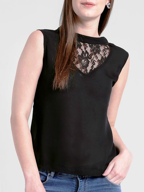 black solid crepe top - 15144954 - Very Small Image - 1