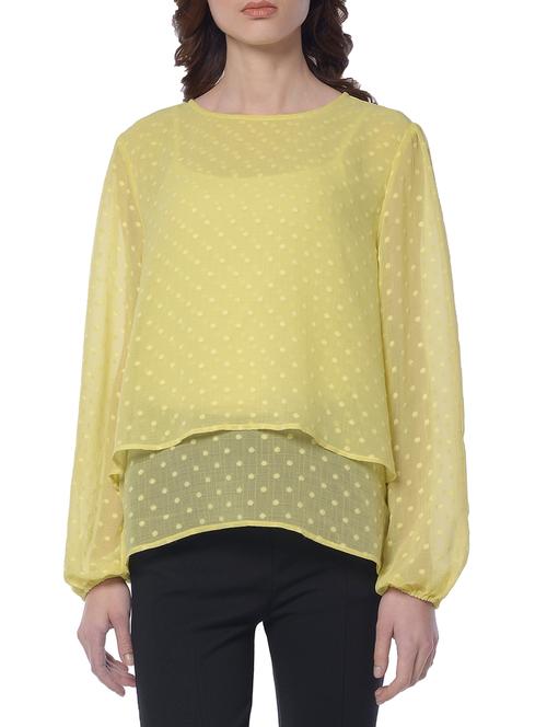 yellow polka dotted chiffon layered top - 15144966 - Very Small Image - 1
