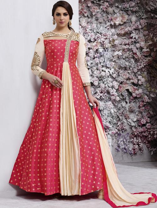 embroidered semi-stitched flared suit - 15145104 - Very Small Image - 1