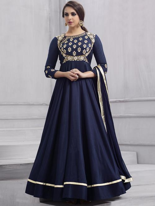 embroidered semi-stitched flared suit - 15145105 - Very Small Image - 1