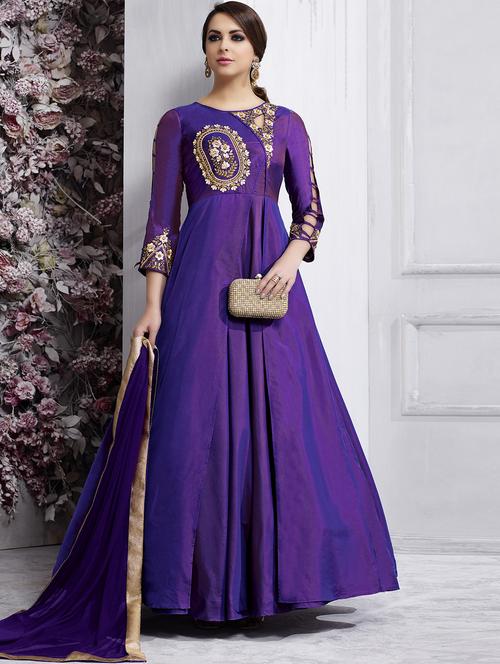 embroidered semi-stitched flared suit - 15145110 - Very Small Image - 1