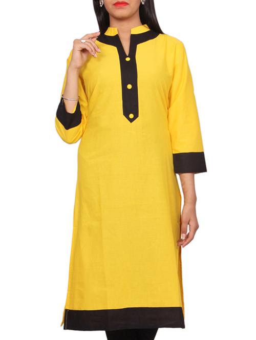 yellow cotton straight kurta - 15145217 - Very Small Image - 1