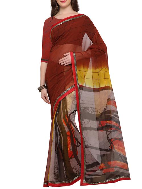 abstract printed saree with blouse - 15145446 - Very Small Image - 1