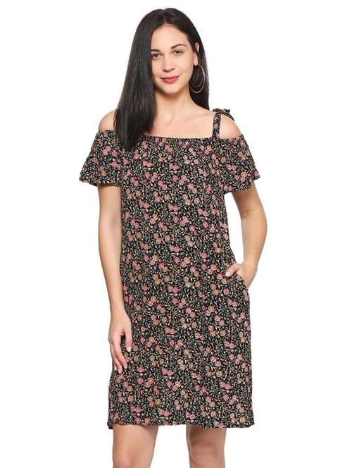 black printed rayon sheath dress - 15146248 - Very Small Image - 1