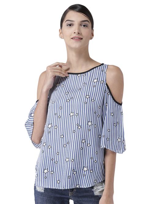 cold shoulder striped rayon top - 15147107 - Very Small Image - 1