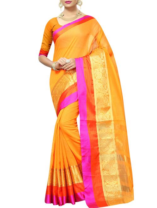 zari bordered chanderi saree with blouse - 15147148 - Very Small Image - 1