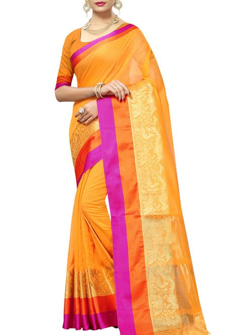 zari bordered chanderi saree with blouse - 15147151 - Very Small Image - 1
