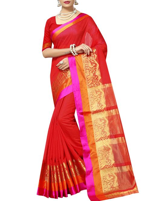 zari bordered chanderi saree with blouse - 15147152 - Very Small Image - 1