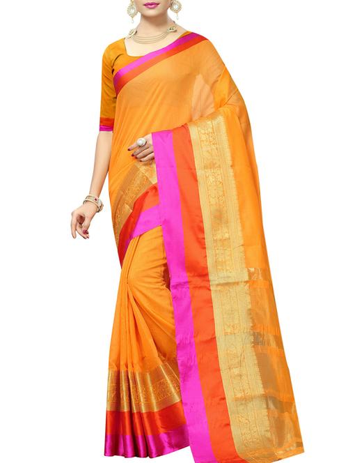 zari bordered chanderi saree with blouse - 15147156 - Very Small Image - 1