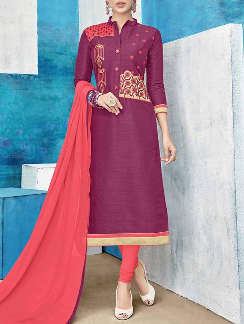 embroidered unstitched churidaar suit - 15147239 - Very Small Image - 1