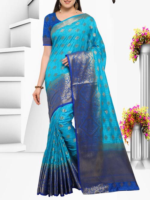 sky blue banarasi silk saree with blouse - 15147698 - Very Small Image - 1