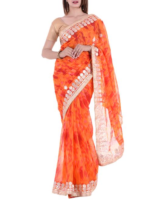 tie & dye gota patti saree with blouse - 15147755 - Very Small Image - 1