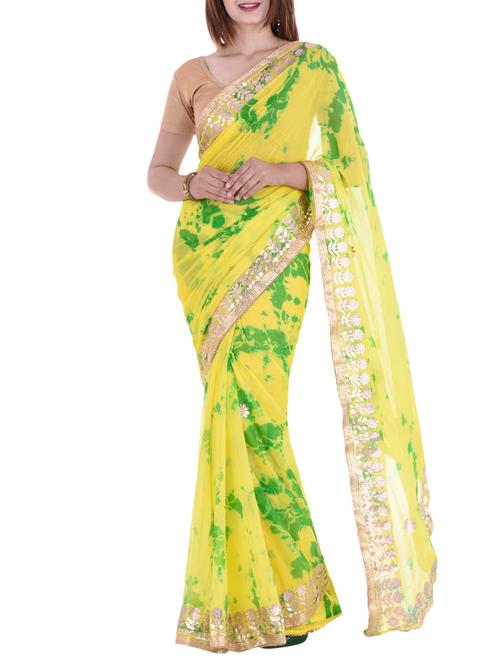 tie & dye gota patti saree with blouse - 15147761 - Very Small Image - 1