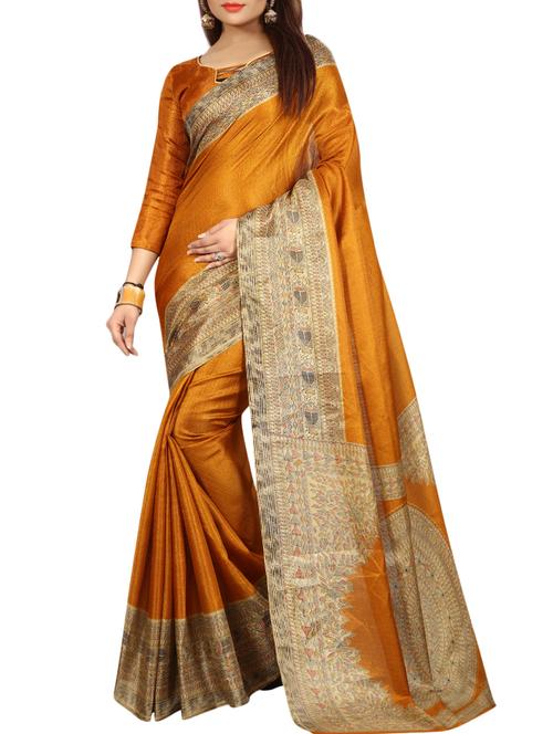 mustard art silk printed saree - 15147863 - Very Small Image - 1