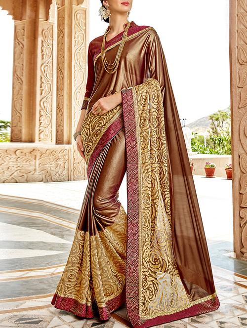 brown silk embroidered saree with blouse - 15147883 - Very Small Image - 1