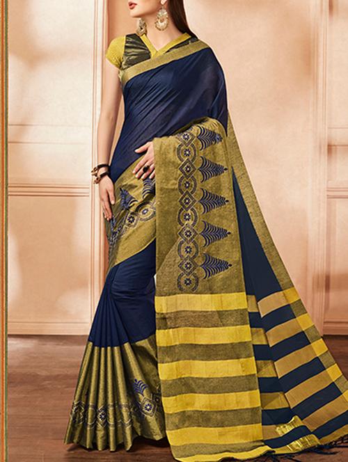 blue silk embroidered saree with blouse - 15147886 - Very Small Image - 1
