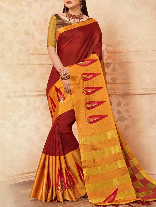 red silk embroidered saree with blouse - 15147889 - Very Small Image - 1