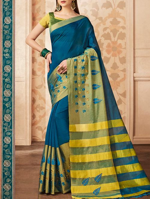 blue silk embroidered saree with blouse - 15147894 - Very Small Image - 1