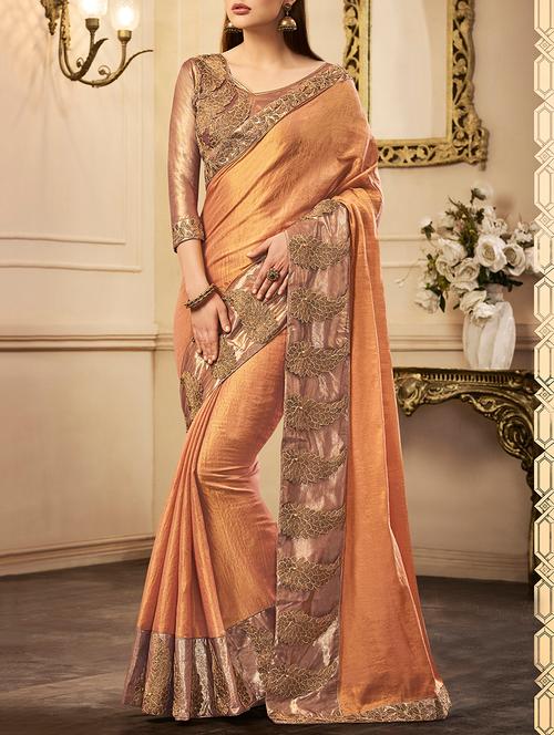orange silk bordered saree with blouse - 15147899 - Very Small Image - 1