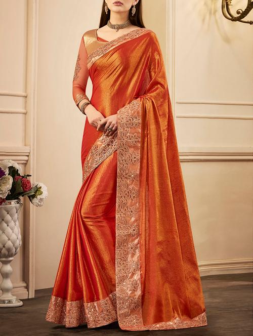 orange silk bordered saree with blouse - 15147904 - Very Small Image - 1