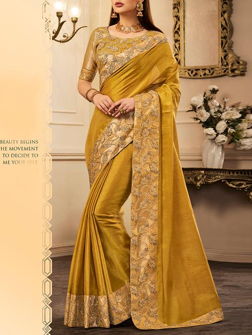 yellow silk bordered saree with blouse - 15147905 - Very Small Image - 1