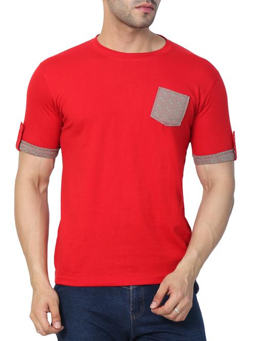 red cotton blend pocket t-shirt - 15148136 - Very Small Image - 1