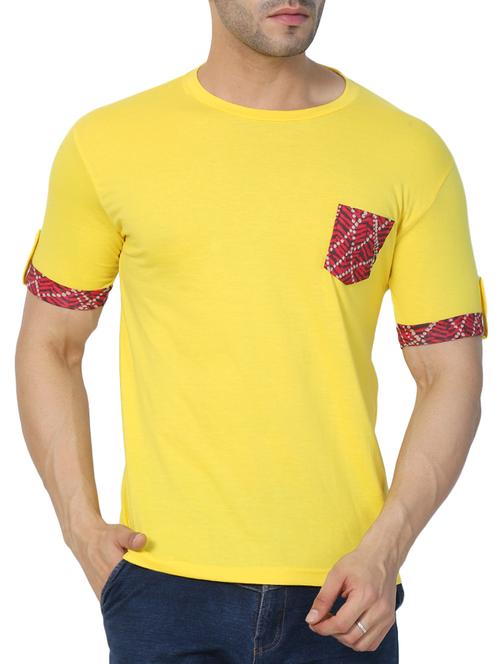 yellow cotton blend pocket t-shirt - 15148142 - Very Small Image - 1