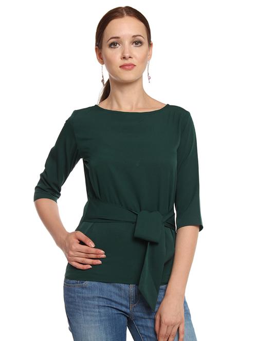 three fourth sleeved tie front top - 15148207 - Very Small Image - 1