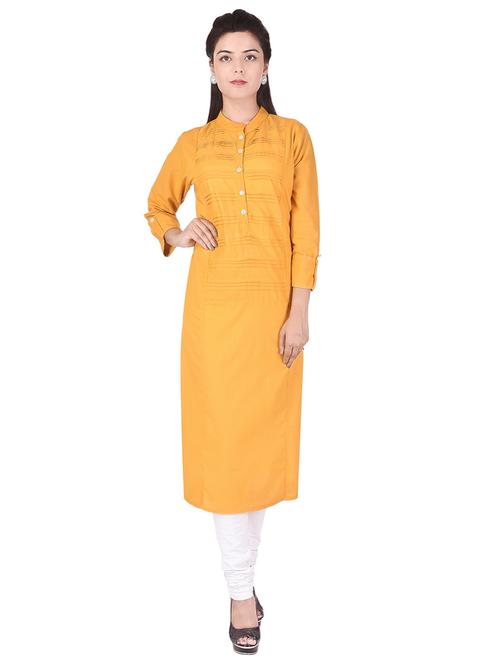 yellow cotton solid kurta - 15148228 - Very Small Image - 1