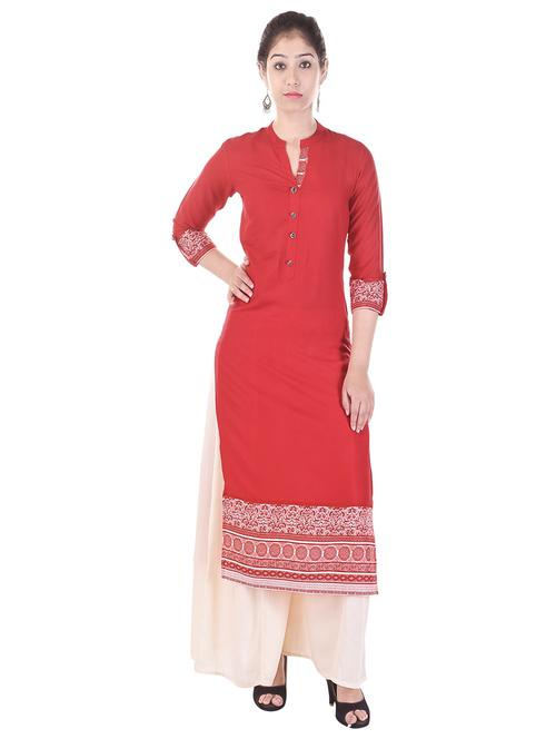 red cotton kurta palazzo suit - 15148252 - Very Small Image - 1