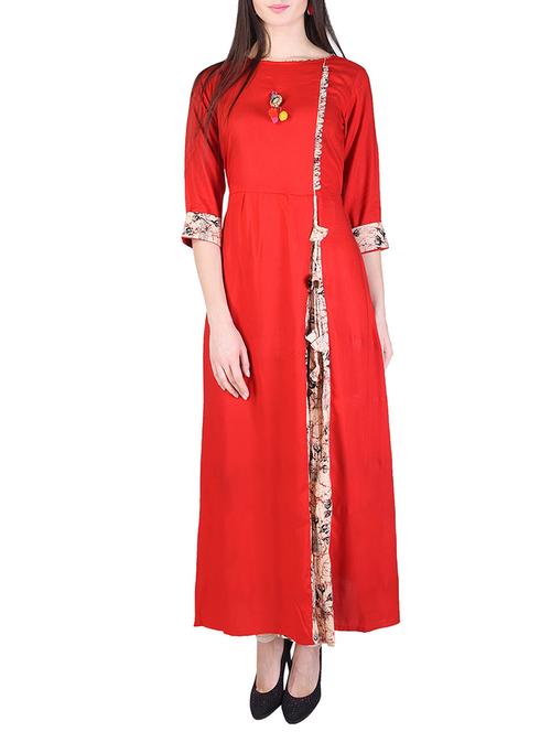 red rayon a-line kurta - 15148313 - Very Small Image - 1
