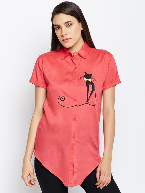 pink printed cotton asymmetric shirt - 15148477 - Very Small Image - 1