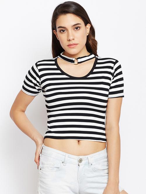 choker neck striped crop top - 15148480 - Very Small Image - 1