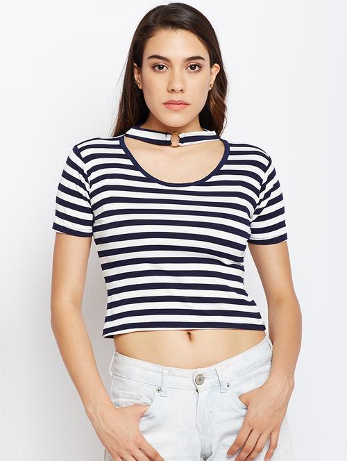 navy blue striped cotton crop top - 15148481 - Very Small Image - 1