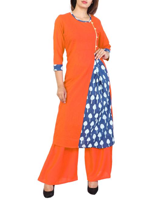 orange rayon kurta palazzo suit - 15148497 - Very Small Image - 1