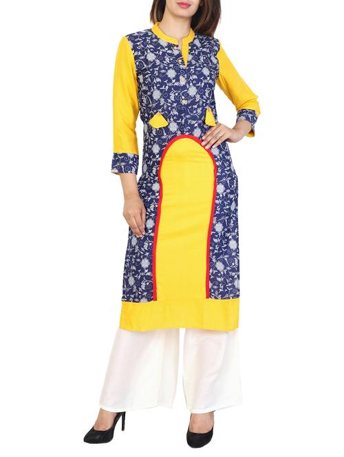 yellow rayon kurta palazzo suit - 15148503 - Very Small Image - 1