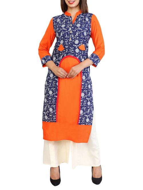 orange rayon kurta palazzo suit - 15148505 - Very Small Image - 1