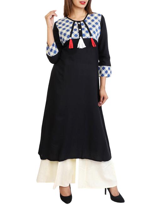 black rayon kurta palazzo suit - 15148517 - Very Small Image - 1